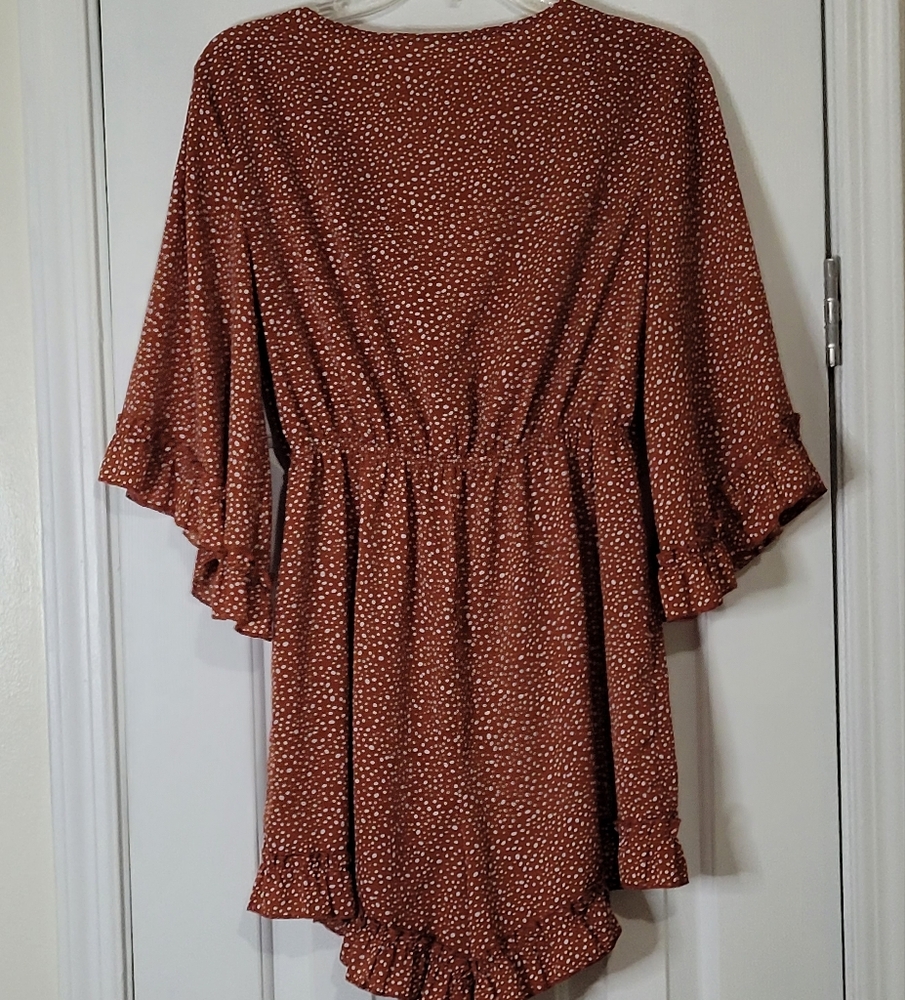 Shein Women's Tie Front Cutout Polka Dot Romper Jumper Short Rust Size Large - Picture 3 of 10